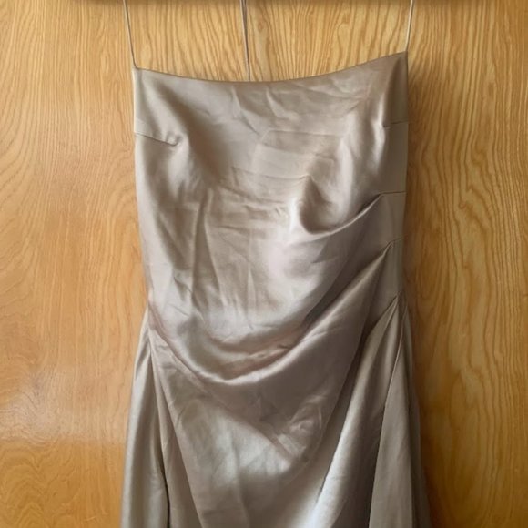 Significant Other One Another Asymmetric Hem Cocktail Midi Dress in Dark Gold - Picture 5 of 10